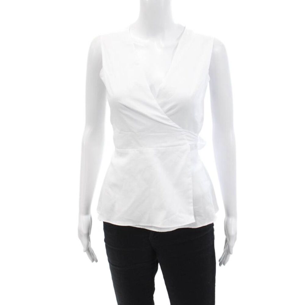 Shannon Mclean Womens Sleeveless Flare Hem Wrap Blouse Top White Size M